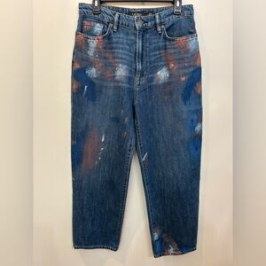 Lauren Ralph Lauren Painted Hi Rise Relaxed Cropped Jeans Blue Atlas Wash Size 8
